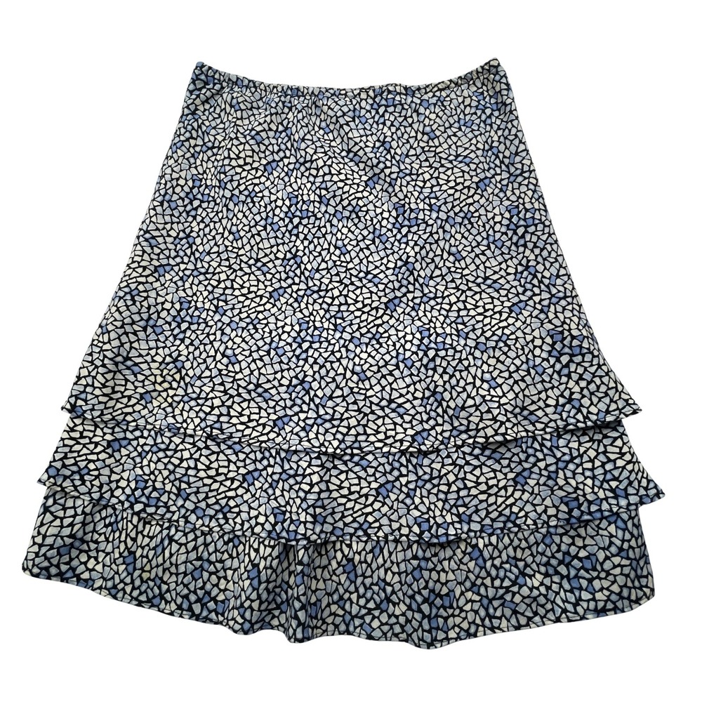 VTG Harold's 100% Silk Tiered Ruffle Skirt 6 Y2K Blue /Wh Mosaic Boho Whimsigoth - Picture 3 of 9